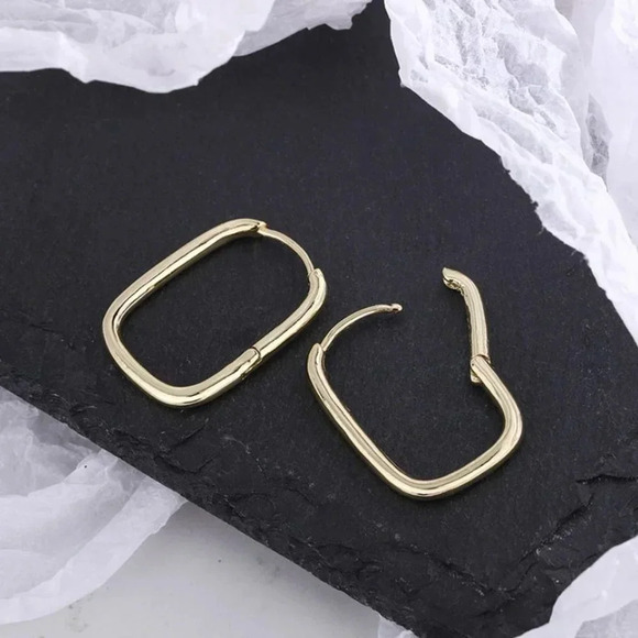 925 Sterling Silver Hoop Huggie Earrings Round Rectangle Hoops Dainty Earrings - Picture 3 of 5